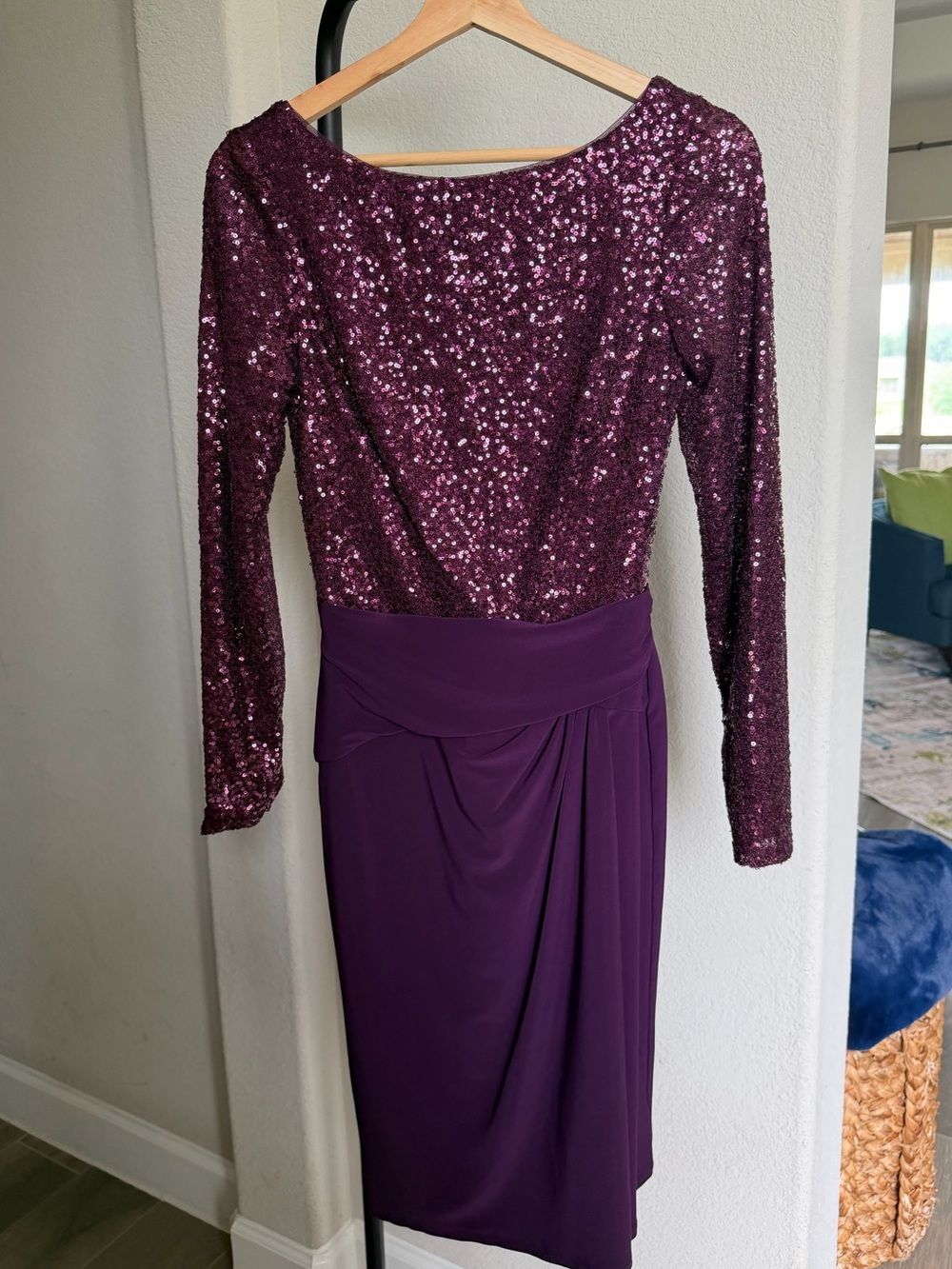 Lauren Ralph Lauren Plum Sequin Long-Sleeve Draped Waist Dress 2